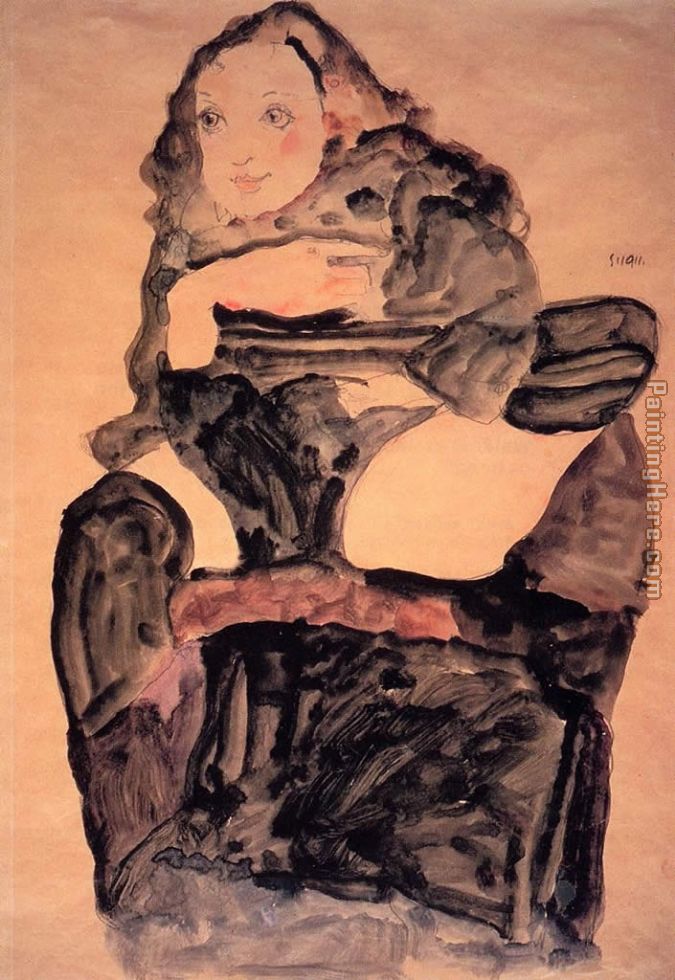 Seated Girl with Raised Left Leg painting - Egon Schiele Seated Girl with Raised Left Leg art painting